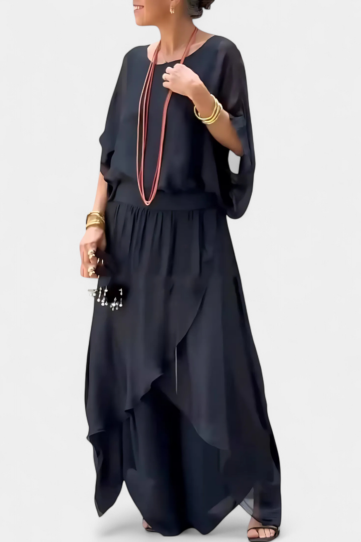 Maravilla Conjunto Fluido de Dos Piezas con Top Holgado y Falda Asimétrica