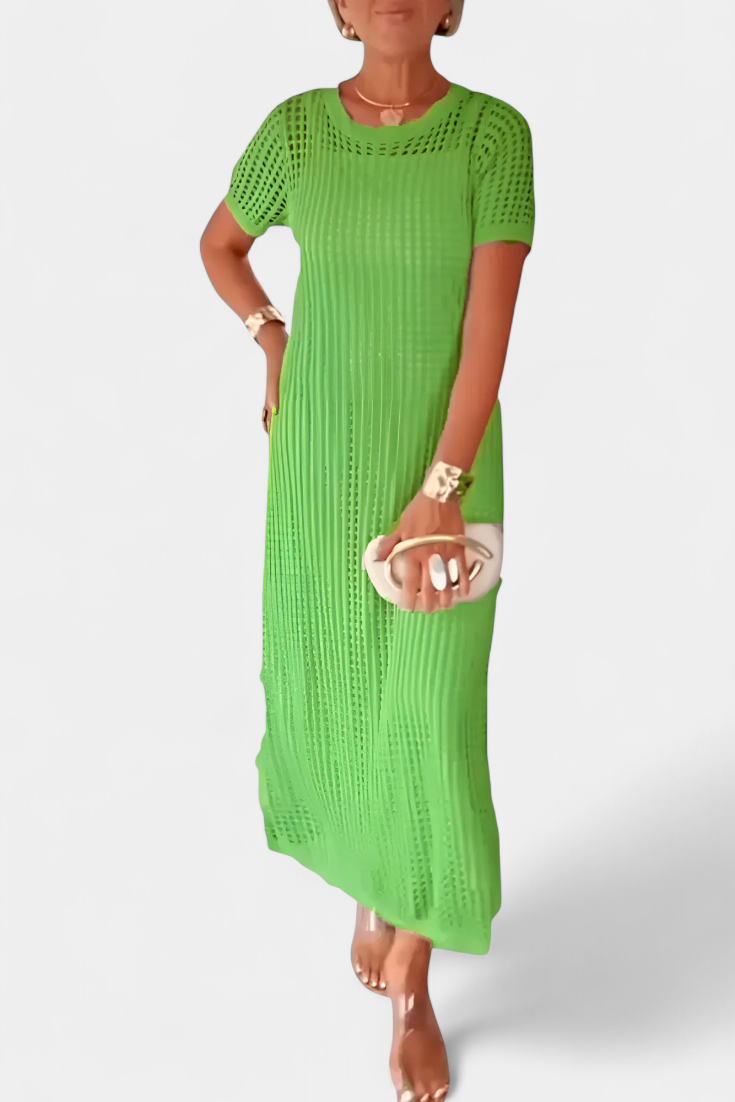 Balbina Vestido de Dos Piezas con Cuello Barco y Detalles Huecos