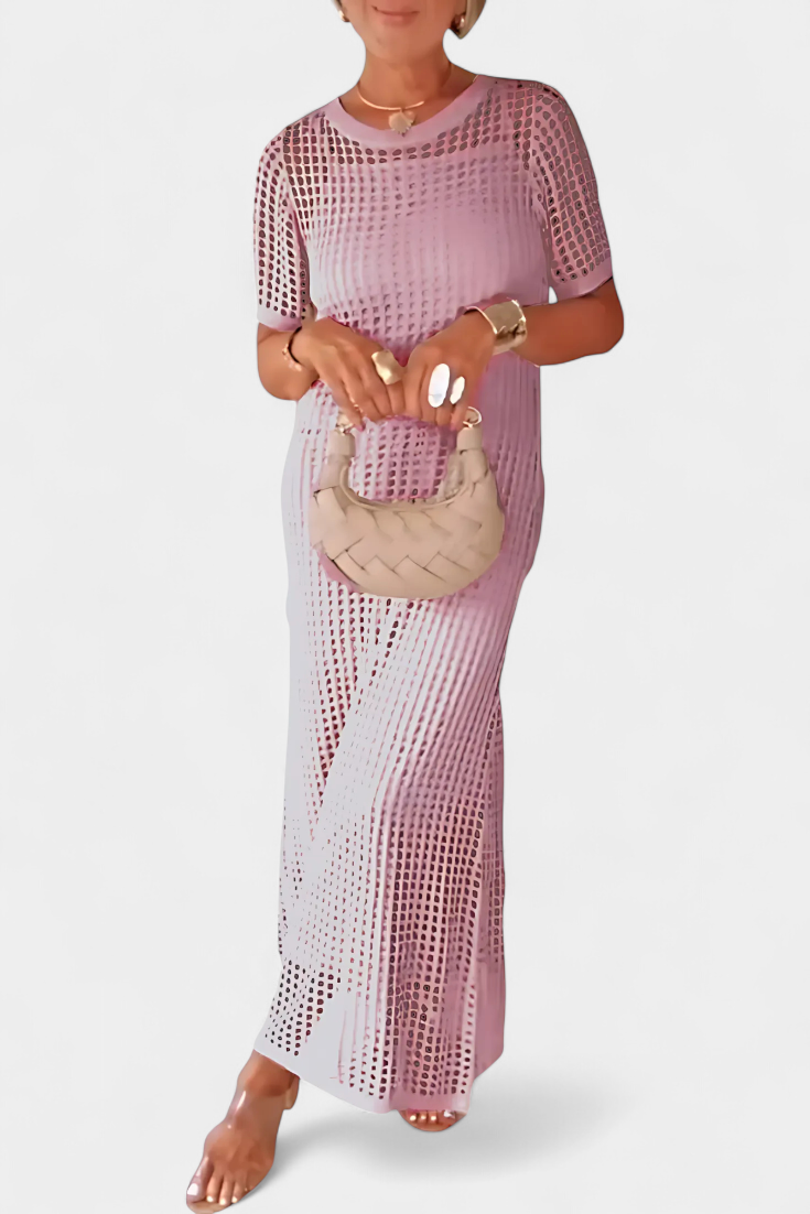 Balbina Vestido de Dos Piezas con Cuello Barco y Detalles Huecos