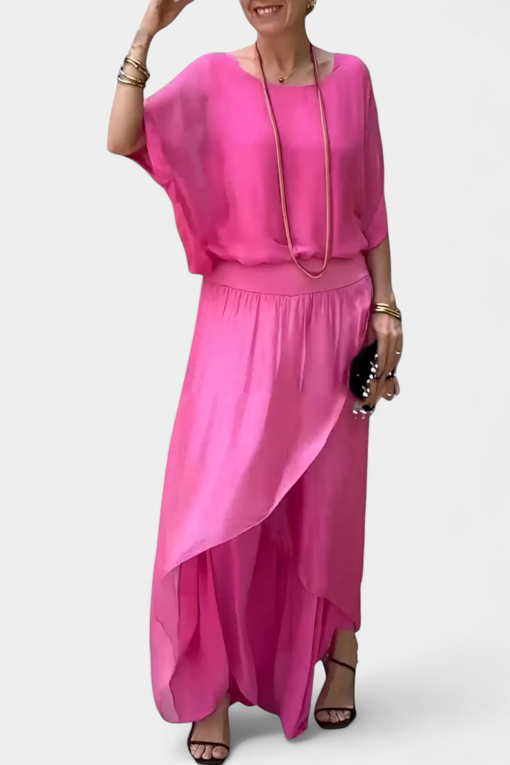 Maravilla Conjunto Fluido de Dos Piezas con Top Holgado y Falda Asimétrica