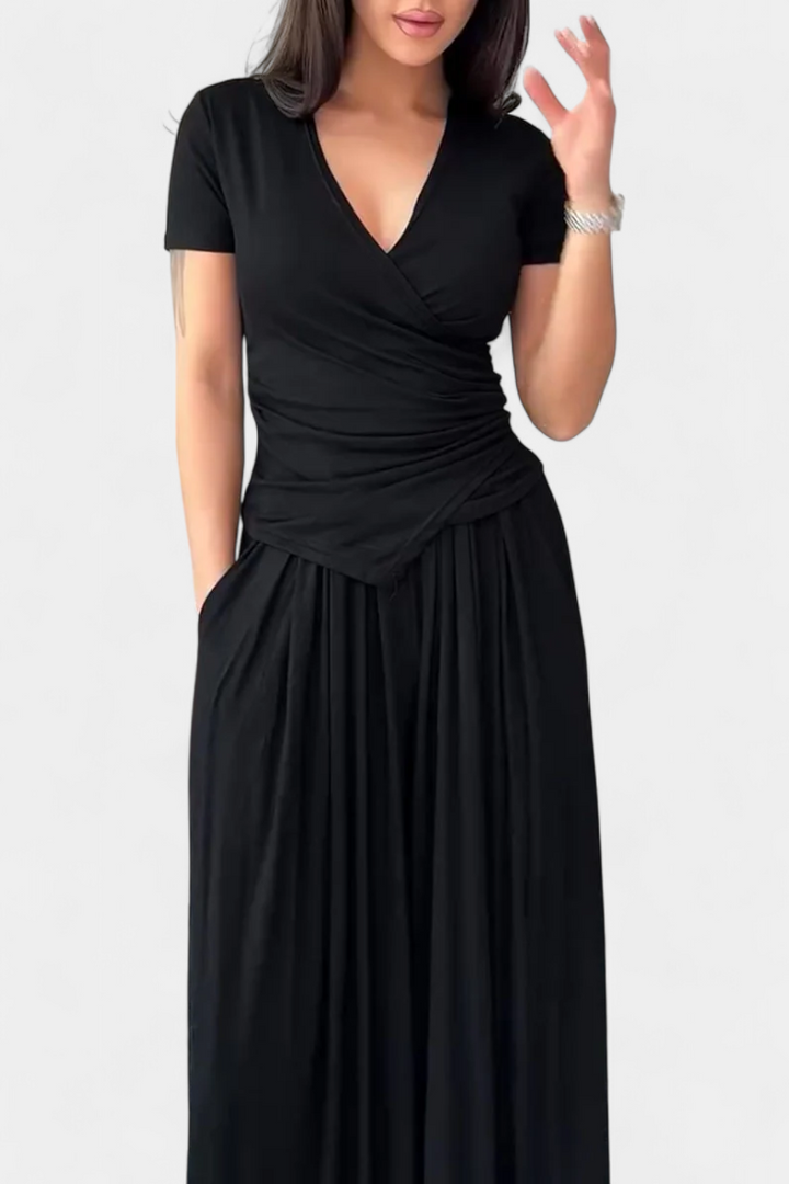 Ruslana Conjunto Cómodo de Dos Piezas con Escote en V Cruzado