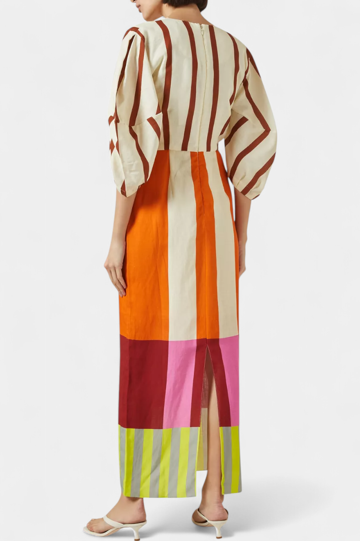 Alison Vestido Suave con Escote Frontal y Mangas Abullonadas