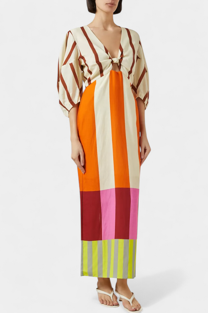 Alison Vestido Suave con Escote Frontal y Mangas Abullonadas