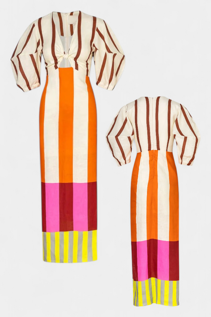 Alison Vestido Suave con Escote Frontal y Mangas Abullonadas