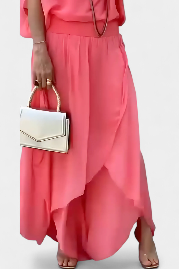 Maravilla Conjunto Fluido de Dos Piezas con Top Holgado y Falda Asimétrica