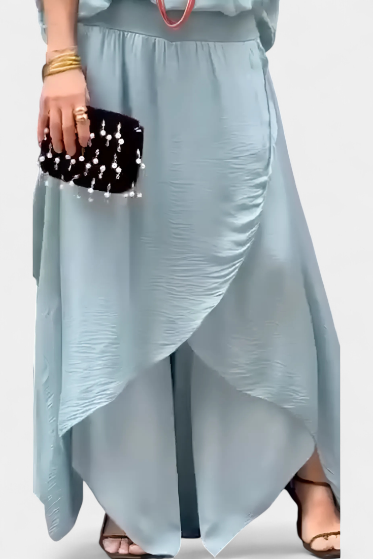 Maravilla Conjunto Fluido de Dos Piezas con Top Holgado y Falda Asimétrica