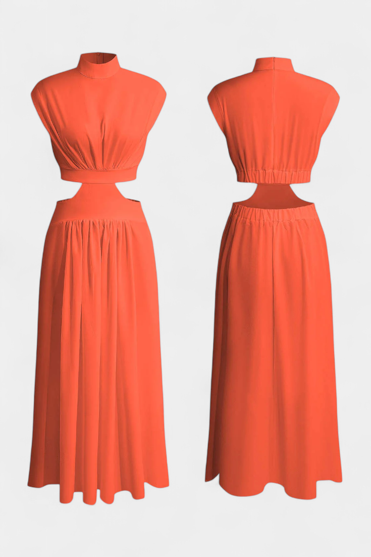 Jocelyn Conjunto Largo Minimalista con Escote Alto y Abertura Lateral