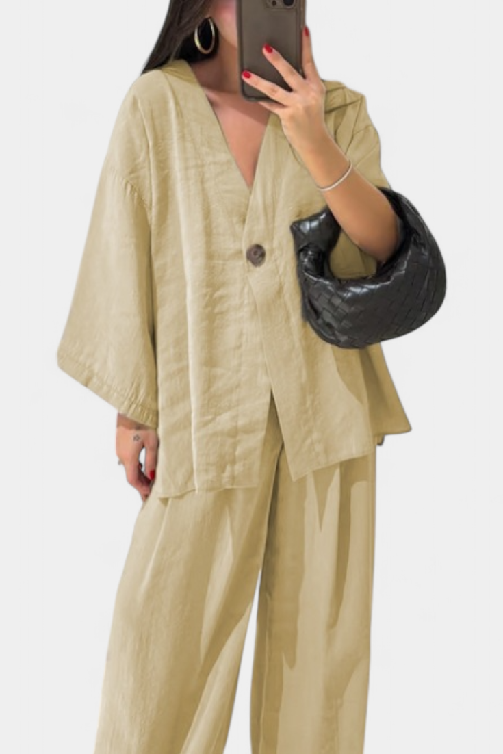 Eli Conjunto Oversize de Top con Cuello en V y Pantalón Recto