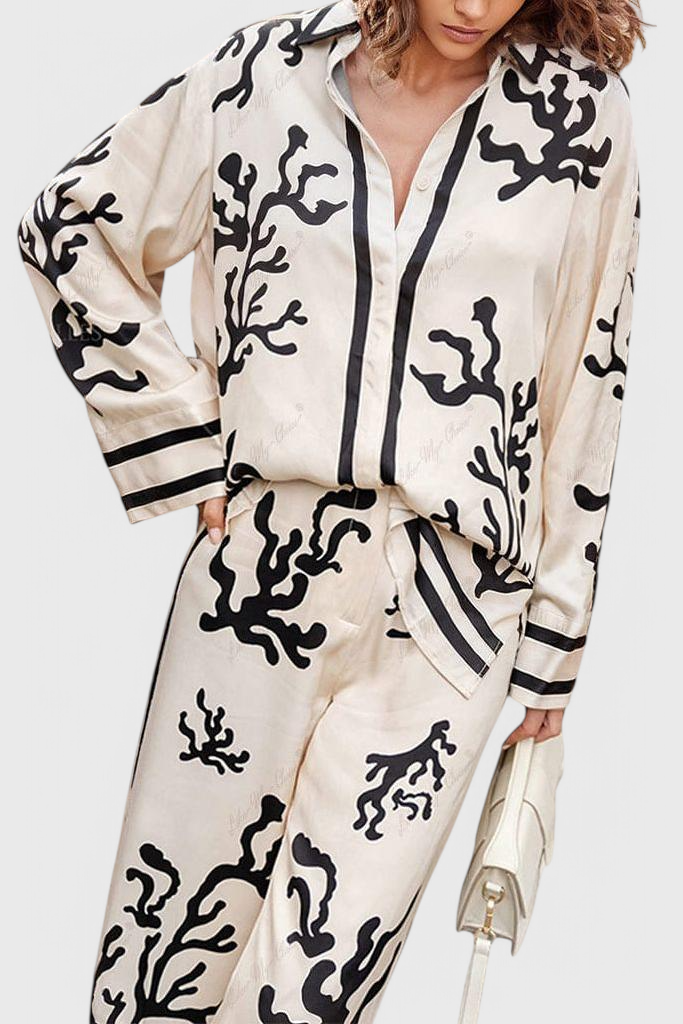 Nazaret Conjunto de Pierna Ancha con Estampado Artístico