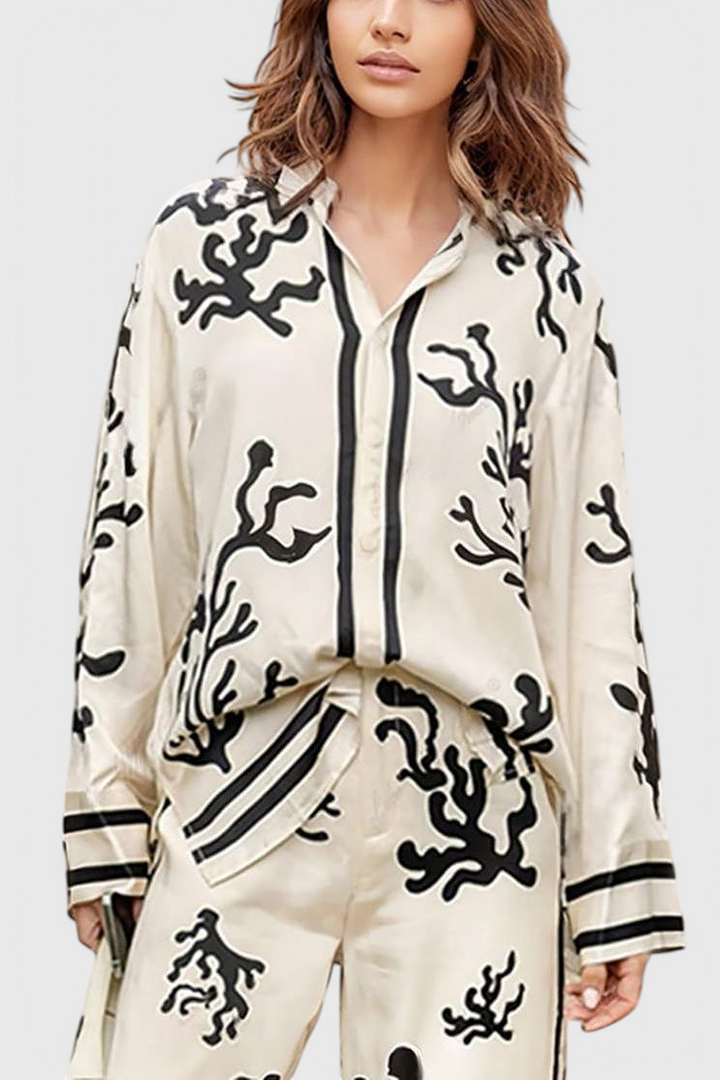 Nazaret Conjunto de Pierna Ancha con Estampado Artístico