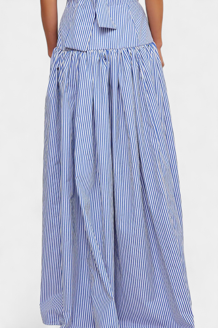 Ippolita Camisa de Cuello Alto a Rayas y Falda de Traje Plisada