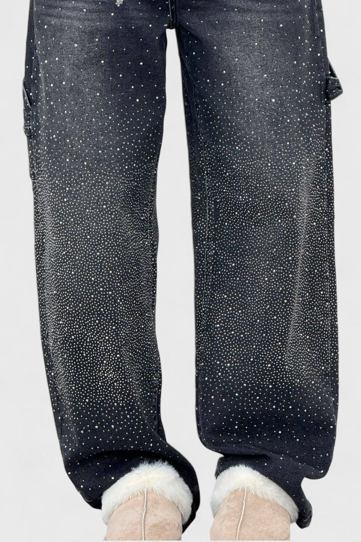 Dariya Jeans Cargo Balloon con Brillo y Aplicaciones de Pedrería