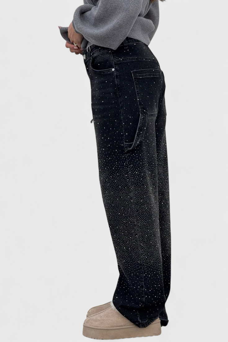 Dariya Jeans Cargo Balloon con Brillo y Aplicaciones de Pedrería