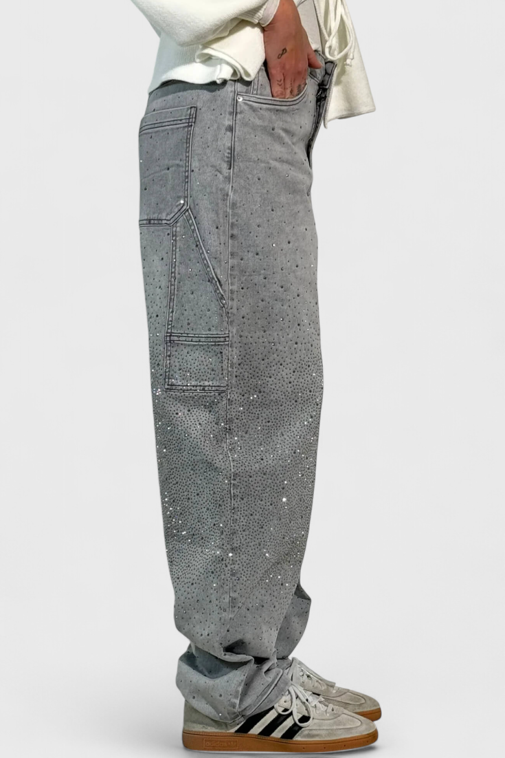 Dariya Jeans Cargo Balloon con Brillo y Aplicaciones de Pedrería