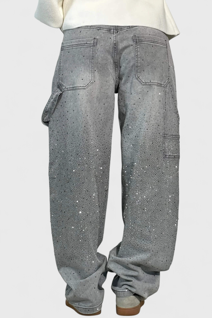 Dariya Jeans Cargo Balloon con Brillo y Aplicaciones de Pedrería