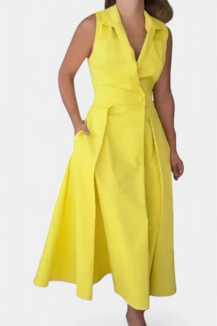 Beverly Vestido Blazer Sin Mangas con Corte A y Botones