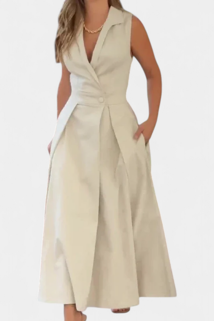 Beverly Vestido Blazer Sin Mangas con Corte A y Botones