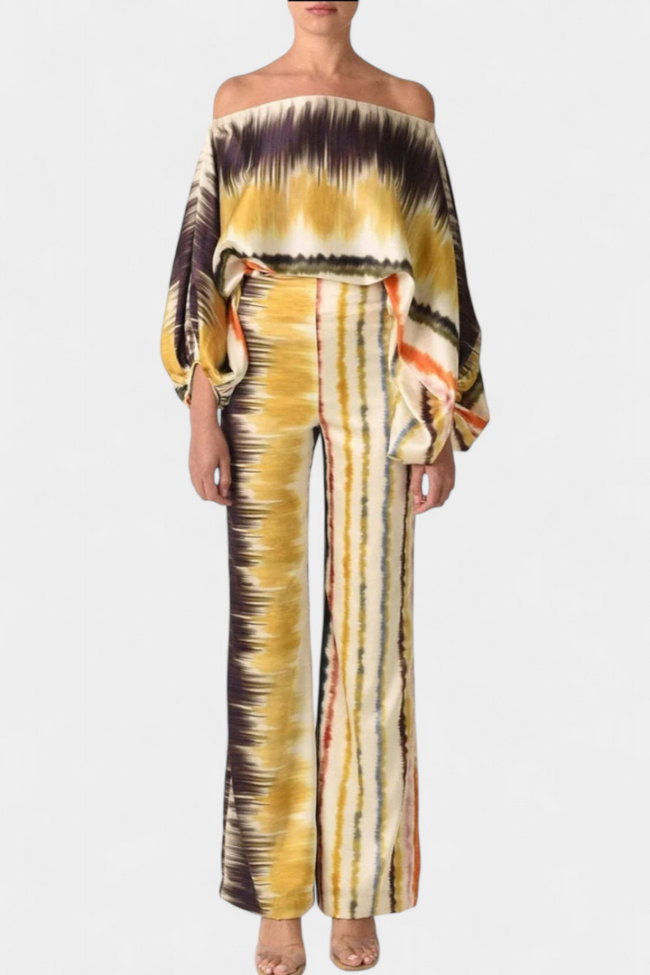 Sybella Conjunto Estampado de Dos Piezas con Pantalones de Pierna Ancha