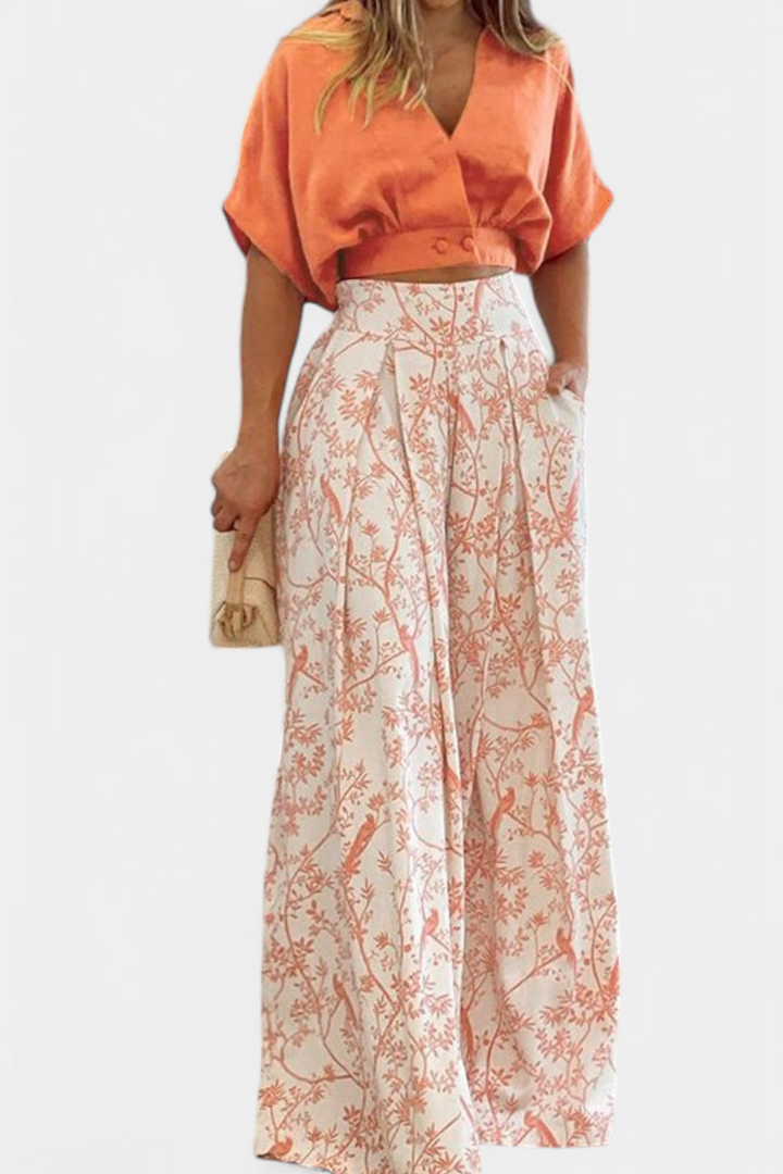 Olivia Conjunto Boho de Cuello en V y Pierna Ancha