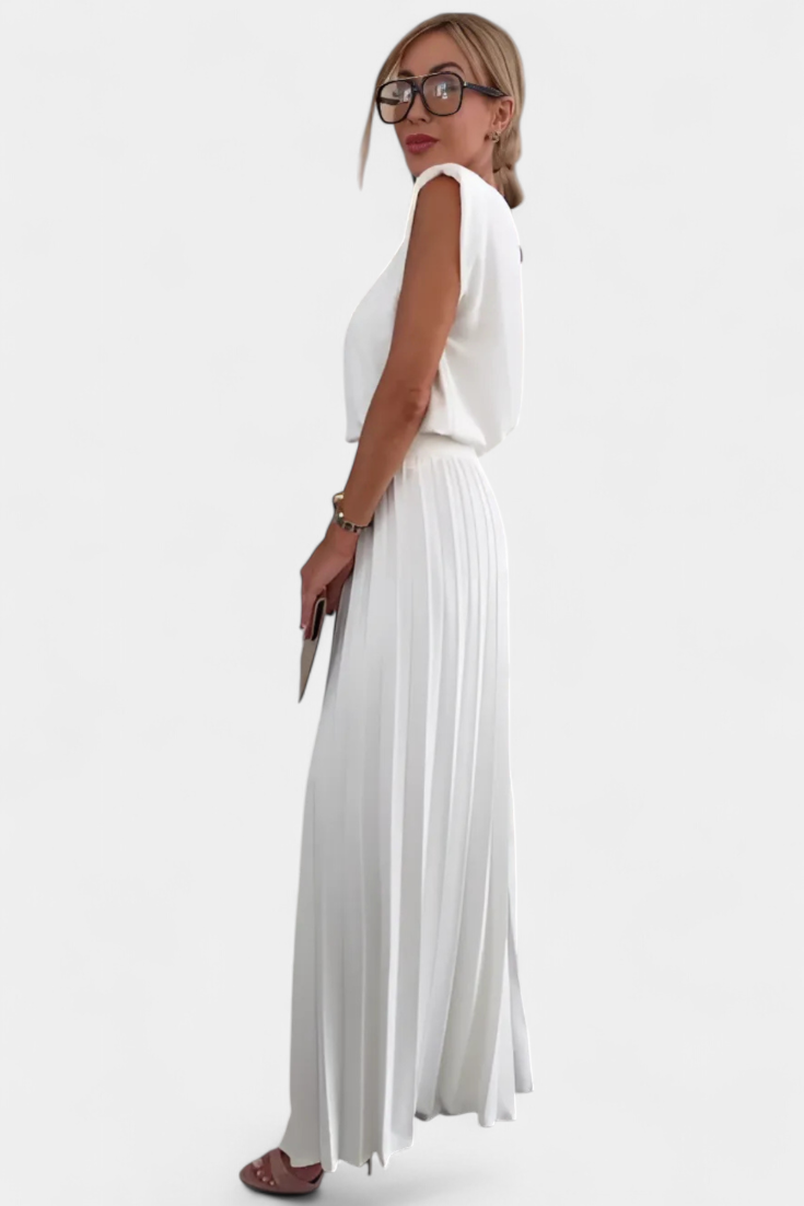 Liora Conjunto de Dos Piezas con Pantalón Plisado de Pierna Ancha