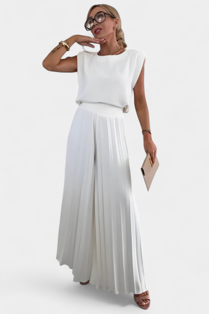 Liora Conjunto de Dos Piezas con Pantalón Plisado de Pierna Ancha