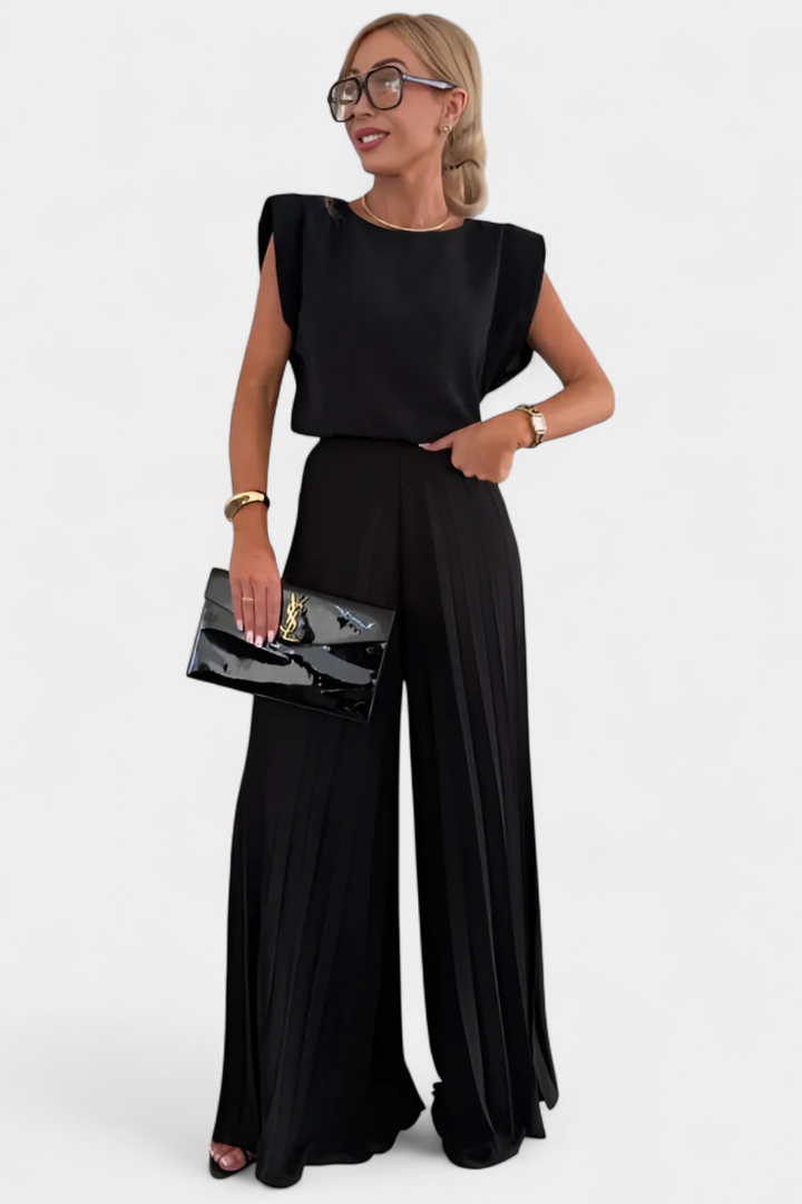 Liora Conjunto de Dos Piezas con Pantalón Plisado de Pierna Ancha