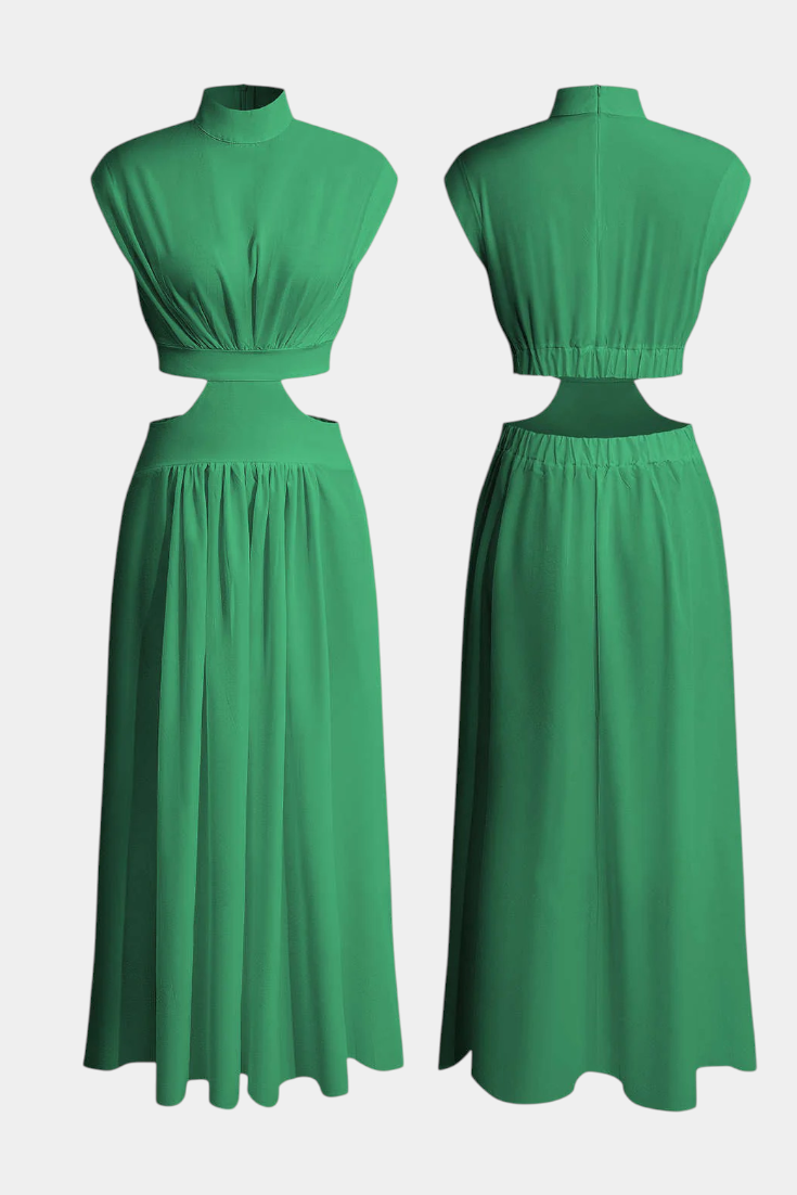 Jocelyn Conjunto Largo Minimalista con Escote Alto y Abertura Lateral