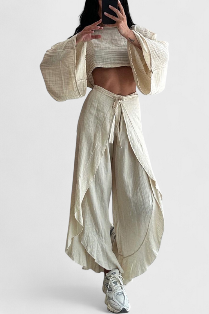 Elsie Conjunto Fluido con Kimono y Pantalón Cruzado