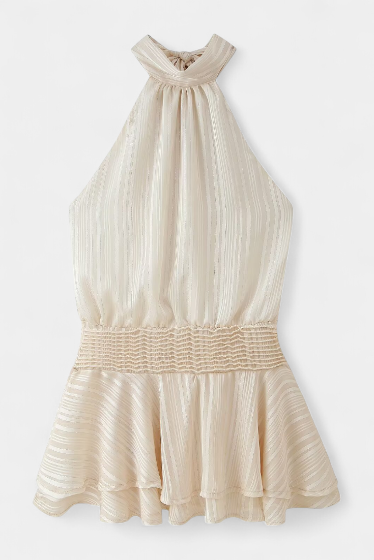 Azucena Vestido Mini con Espalda Abierta y Cintura Plisada