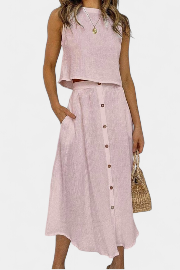 Naha Conjunto de Algodón con Chaleco y Botones Frontales