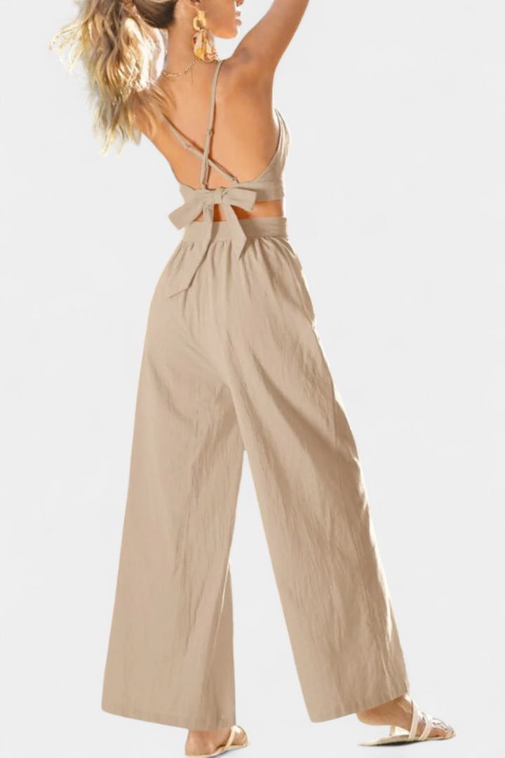 Valentina Conjunto de Chaleco de Encaje de Espalda Abierta y Pantalones Anchos