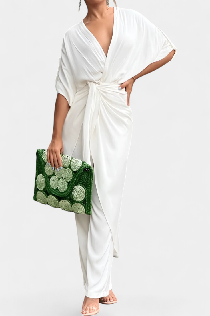 Mayleen Conjunto Cruzado con Lazo Frontal y Pantalón Recto